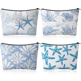 Sunnymove 4 Pcs Ocean Themed Gifts for Women Sea Coastle Cosmetic Bags Seashell Starfish Coral Conch Beach Makeup Bags Girls Tri