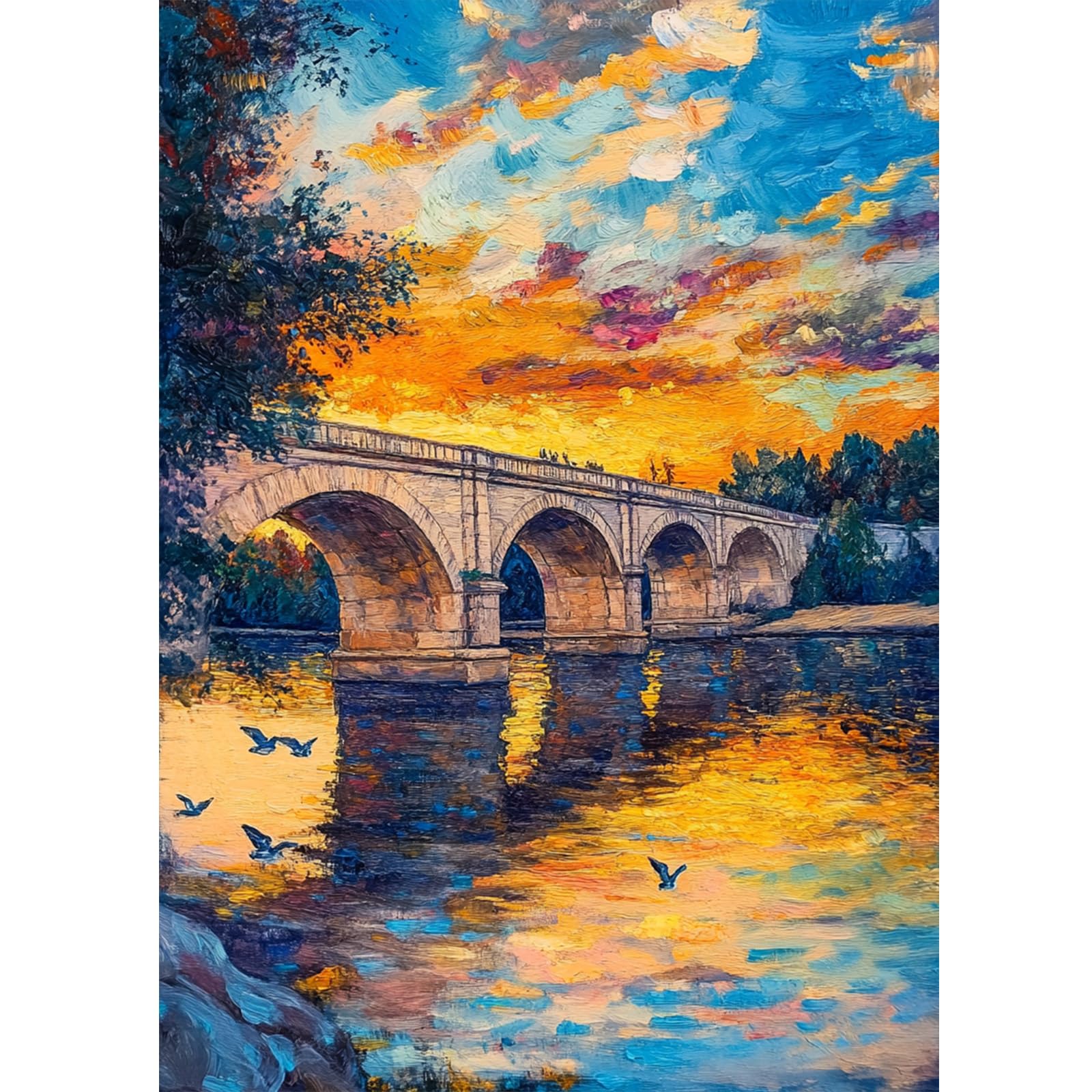 RICUVED Landscape Diamond Art Kits for Adults, Bridge Diamond Painting Kits for Beginners, Sunset DIY 5D Full Round Drill Gem Cr