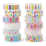 BkeeCten Easter Bunny Washi Tape - 12 Rolls Little Pastel Marshmallow Rabbit Designs, Residue Free, Easy Tear Paper for Spring S