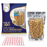 BELLE KR 6x9 Quart Mylar Bags for Food Storage - 7.5mil Thick - Pack Of 200 - Stand Up Clear Front Mylar Bags with See Through W