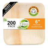 Raj Palm Leaf Plates [200-Pack] 6 Square Plates like Bamboo plates Disposable, Strong, Decorative Compostable Tableware for wedd