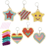 VKPI Wooden Cross Stitch Kits for Kids, Make Your Own 6 Cross Stitching Keyrings, Wood Sewing Kit, Arts & Crafts Stars, Hearts O