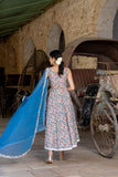 Gosriki Women'S Rayon Blend Printed Anarkali Kurta With Pant & Dupatta (Ritu Blue-Gs_S_Blue_Small),Blue,,B0DRNNFSYN