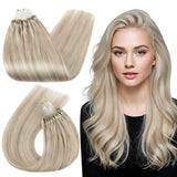 Ugeat Microlink Hair Extensions Light Blonde with Ash Blonde for Salon Micro Bead Real Human Hair Extensions Highlights Invisibl