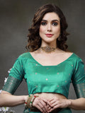 Satrani Womens Tabby Silk Banarasi Jacquard Saree With Unstitched Blouse Piece(3045S5613Na_Rama Green2)
