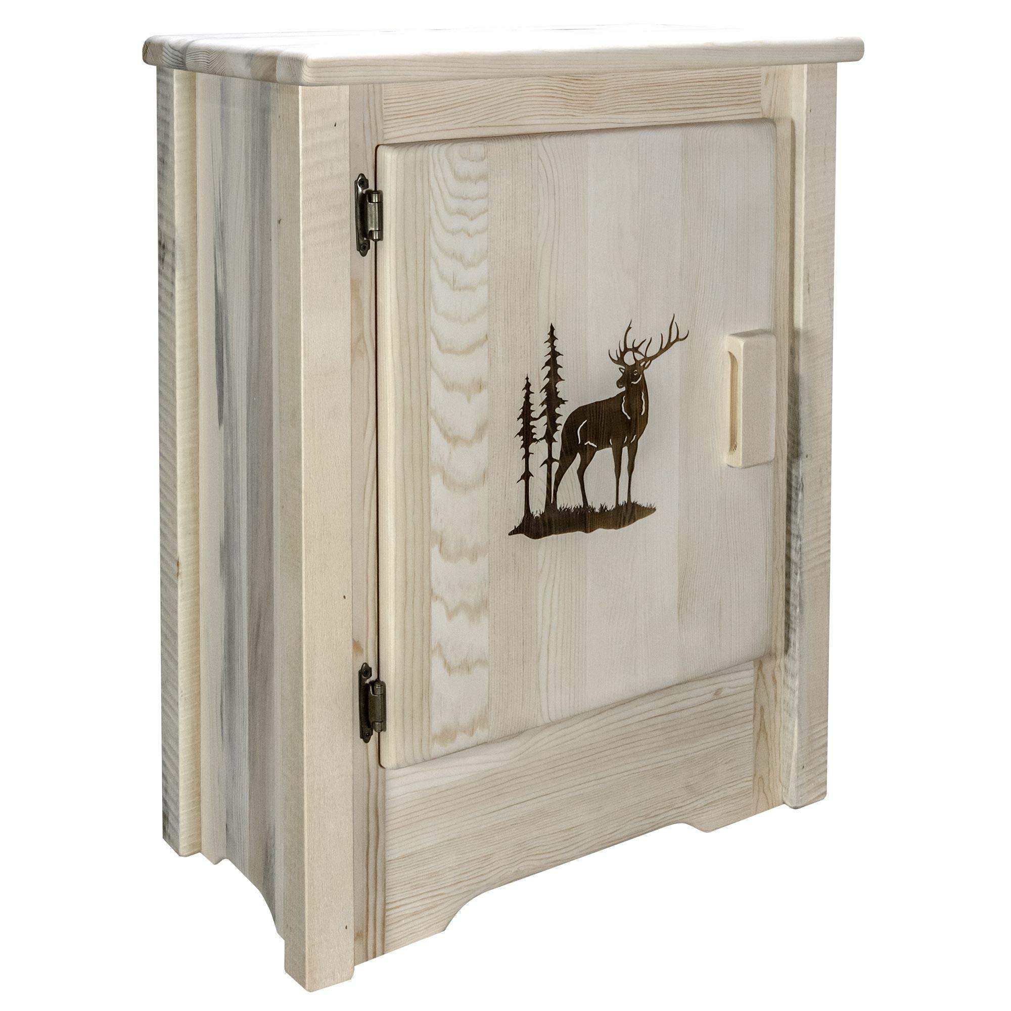 Montana Woodworks Homestead Collection Accent Cabinet With Laser Engraved Elk Design, Left Hinged, Ready To Finish