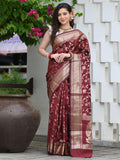 Sugathari Womens Banarasi Saree Pure Kanjivaram Silk Saree Soft New Ladies 2023 Design Wear Pattu Sarees Latest Party Sari Collections With Blouse Piece For Wedding Sadi (San Pari-182 Maroon)