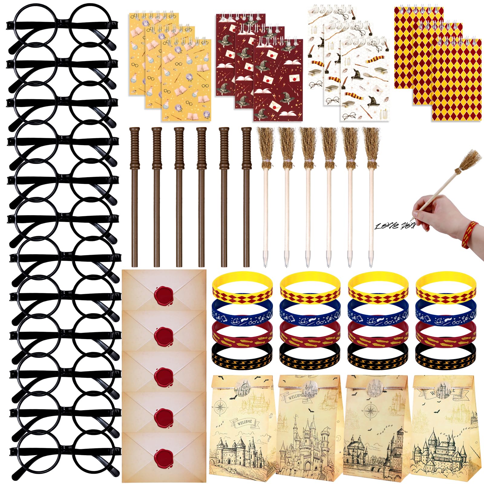 Vanblue 84Pcs Wizard Party Favors Birthday Decorations,Wand Pencils,Wizard Glasses Spiral Notebooks Goodie Bag Stuffers,Classroo