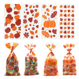 50Pcs Fall Goodie Treat Bags Maple Leaves Cellophane Gift Bag Autumn Pumpkin Candy Foodie Plastic Cello Bags with Twist Ties Map