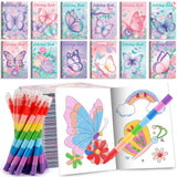 BenLouis 12 Butterfly Mini Coloring Books Kids with 12 Stacking Crayons Butterfly Theme Party Favors Small Activity Books Bulk f