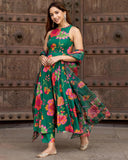 Gosriki Women'S Cotton Blend Printed Anarkali Kurta With Pant & Dupatta (Tanujashri Green-Gs_M_Green_Medium),Green,,B0D5VKSQ49