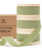 Vitalizart Sage Green Cotton Ribbon Handmade Fringe 5/8 x 21 Yd Pure Natural Cotton Ribbons for Gift Wrapping Wedding Invites B