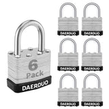 DAERDUO 6 Pack 40 mm (1-9/16) Keyed Alike Laminated Padlocks with 12 Keys, Hardened Steel Short Shackle, Heavy-Duty Locks for Gy