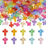 Craftdady 200Pcs Acrylic Cross Beads Random Colors Plastic Rosary Crucifix Charms Mini Crosses for Crafts Halloween Jewelry Maki