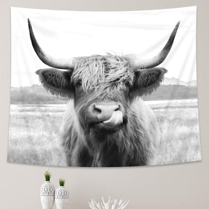 AMBZEK Highland Cow Tapestry, 51Hx59W Inch, Funny Western Decor, Wall Art for Bedroom, Dorm, Living Room