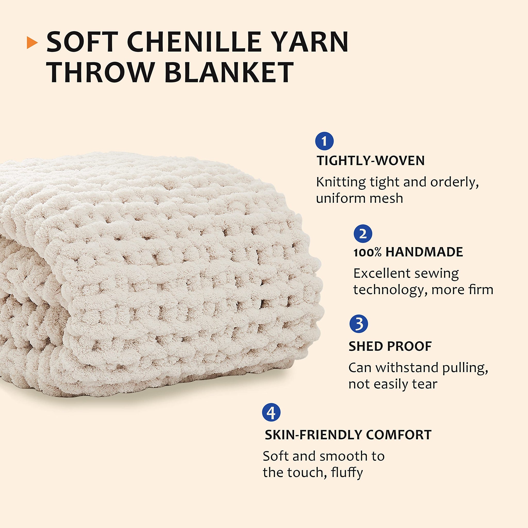 L'AGRATY Chunky Knit Blanket Throw,Soft Chenille Yarn Throw 50x60,Handmade Thick Cable Knit Crochet Blanket, Large Rope Knot Thr