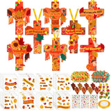Funrous 48 Sets Fall Christian Kit Bulk Thanksgiving Cross Paper Crafts Religious Jesus Blessing Hanging Ornaments with Glitter 