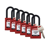 Brady Safety Lockout Padlock Sets - 6 Pack - Red - Keyed Different Safety Lockout Padlocks - 1 Key Per Lock - SDPL-RED-38PL-KD6