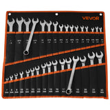 VEVOR Combination Wrench Set, 32-Piece SAE and Metric, 12-Point Box End and 15 Angled Open End Combination Wrenches with Roll Up