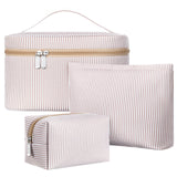 Huhumy 3 Pieces Seersucker Makeup Bag Set Cute Cosmetic Pouch for Women Travel Toiletry Bag Preppy Small Makeup Purse Pouch Aest
