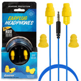 Plugfones Guardian Earplug Headphones - Osha Approved Noise Isolating In-Ear Earbuds With Hearing Protection - Wired Hybrid For Work And Travel - Includes Silicone And Foam Earplugs - Blue & Yellow,Earbud Headphones