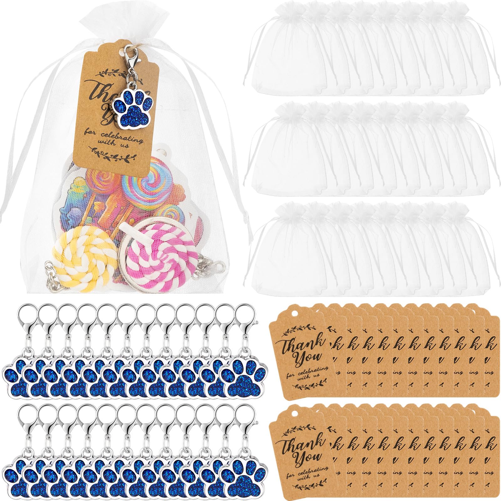 Ecation Dog Paw Party Favors Set Team Spirit Gifts Include Dog Keychain Organza Bags Thank You Kraft Tags Activity Decorations f
