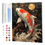 Amphol Paint by Numbers Kit for Adults, DIY Luckily Koi Fish Paint by Numbers Canvas with Brushes, Acrylic Paint, Watercolor Pai