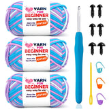 3 Pack Rainbow Beginner Crochet Yarn for Crocheting and Knitting Multicolor Cotton Crochet Yarn for Beginners(Blue Pink Purple)