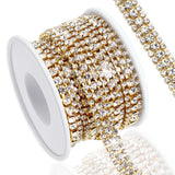 Towenm 3 Yards 3 Rows Crystal Rhinestone Chain Trim for Crafts, Gold Crystal Rhinestone Close Chain for Jewelry Making, Wedding 