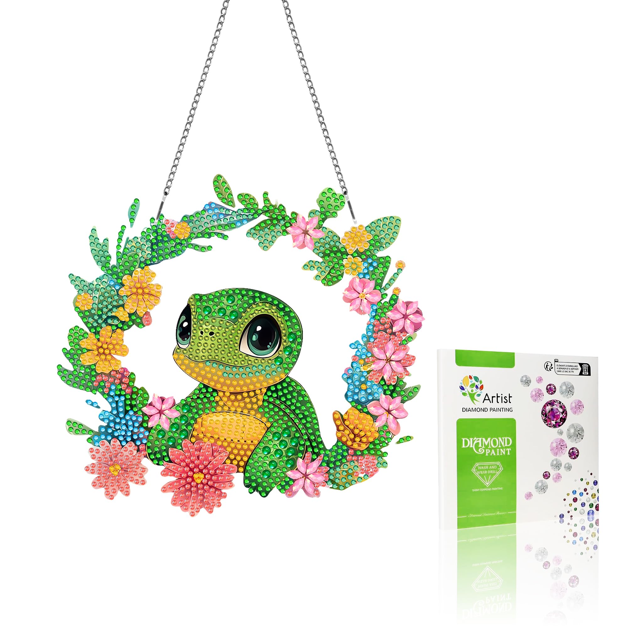 VAIIEYO Turtle Diamond Painting Hanging, Animal Diamond Painting Suncatchers Double Side Window Hanging Kit with Chain, 7.5x7.5 