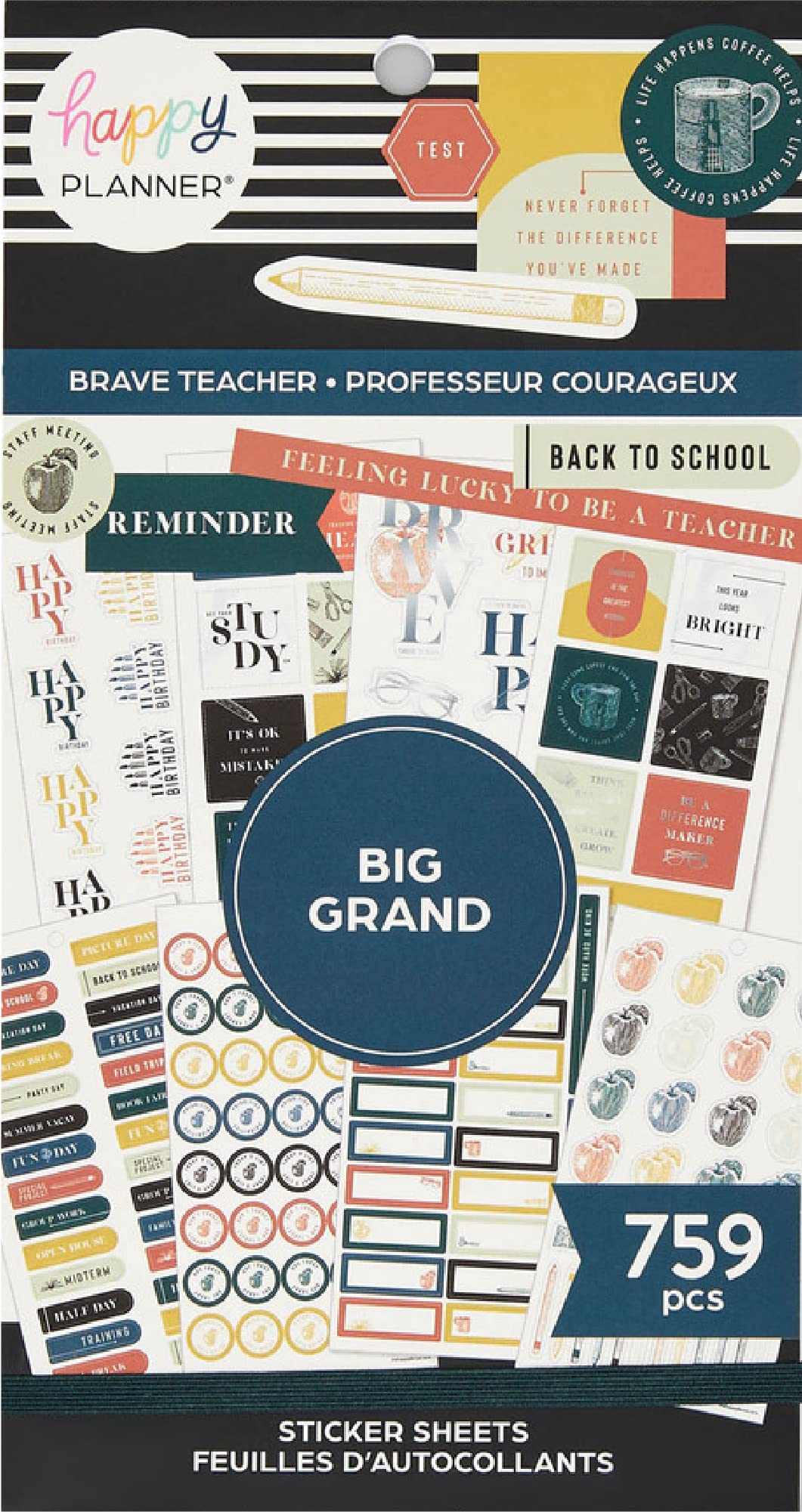 Happy Planner Sticker Pack, Teacher-Planner Stickers, Back-to-School Accessories, Planning Stickers for Teachers, 30 Sheets, 759