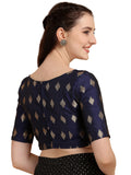 Oomph! Women'S Indian Ethnic Wear Designer Zari Work Boat Neck Half Sleeve Readymade Non - Padded Blouse For Saree And Lehnga And Palazzos Or Skirts For A Fusion Twist. Navy Blue M