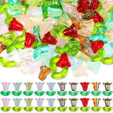 Huquary 320 Pcs Colorful Translucent Tulip Flower Beads Handcrafted Tulip Glass Spacer Bead Crystal Loose Glass Flower Beads for