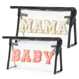 CY2SIDE MAMA Baby Bag Set - 2PCS Clear MAMA Letter Patch Makeup Bag with Handle for Travel Cosmetic Pouch for Toiletries Waterpr
