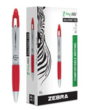 Zebra ZGrip MAX Ballpoint Pen, Retractable, Medium 1 mm, Red Ink, Silver Barrel, 12/Pack