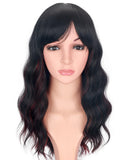 SYMEIW Burdundy-Black Hair Wavy Wigs With Bangs For Women Synthetic Black Hair With Red Undertones Wigs For Daily Use Everyday W