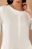 W For Woman Ecru Solid Cotton Blend Regular Kurta With Embroidery White Xs