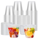 Lamosi 100 Pack 9 oz Clear Plastic Cups with Lids, Disposable Cups with Flat Lids and Hole, Ideal for Ice Cream, Cold Drinks, Fr
