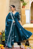 Anni Designer Women'S Rayon Blend Anarkali Printed Kurta With Pant & Dupatta (Berlin Kerosin-Vks01_Xxl_Dark Blue_Xx-Large),Dark Blue,2XL,,,