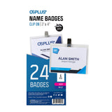 OS Plus Clip On Style Name Badges, TopLoading, Precut Inserts, 3 X 4, 24 Pack