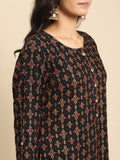 Rangita Black Rayon Calf Length Printed Straight Kurti For Women | Kurta For Women_L Black L 624046175193G