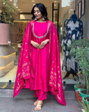 Gosriki Women'S Silk Blend Straight Embroidered Kurta With Pant & Dupatta (Deluxe Pink-Gs_M_Pink_Medium),Pink,,B0DJK2TQ6T