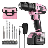 WORKPRO Pink Cordless 20V Lithiumion Drill Driver Set, 1 Battery, Charger and Storage Bag Included Pink Ribbon