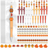 Zhanmai 197 Pcs Thanksgiving Theme DIY Beadable Pens Kit 24 Plastic Bead Pens with 101 Assorted Colors Wooden Beads 48 Spacer Be