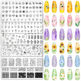 Whaline 6Pcs Spring Summer Floral Nail Plates Stamping Set Flower Leaves Stamp Templates Nail Art Plates for DIY Print Manicure 