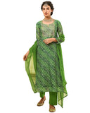 Anni Designer Women'S Georgette Printed Straight Embroidered Kurta With Pant & Dupatta (Rupkla Mehandi_M_Green_Medium),Green,M