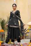 Gosriki Women'S Rayon Blend Printed Anarkali Kurta With Pant & Dupatta (Berlin Black-Gs_S_Black_Small),Black,,B0DPZBRTP4