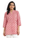 Libas Women'S Cotton Floral Printed Straight Kurti (29660_Peach_L)