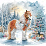 antor Christmas Diamond Painting Kit, 5D Special Shape Diamond Art for Adults, Decorated Horse in Snow Scene DIY Crystal Rhinest