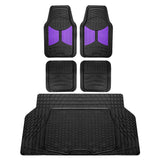 FH Group Monster Eye Full Set Rubber Floor Mats w. Trimmable Vinyl Trunk Liner/Cargo Mat Black- Fit Most Car, Truck, SUV, or Van